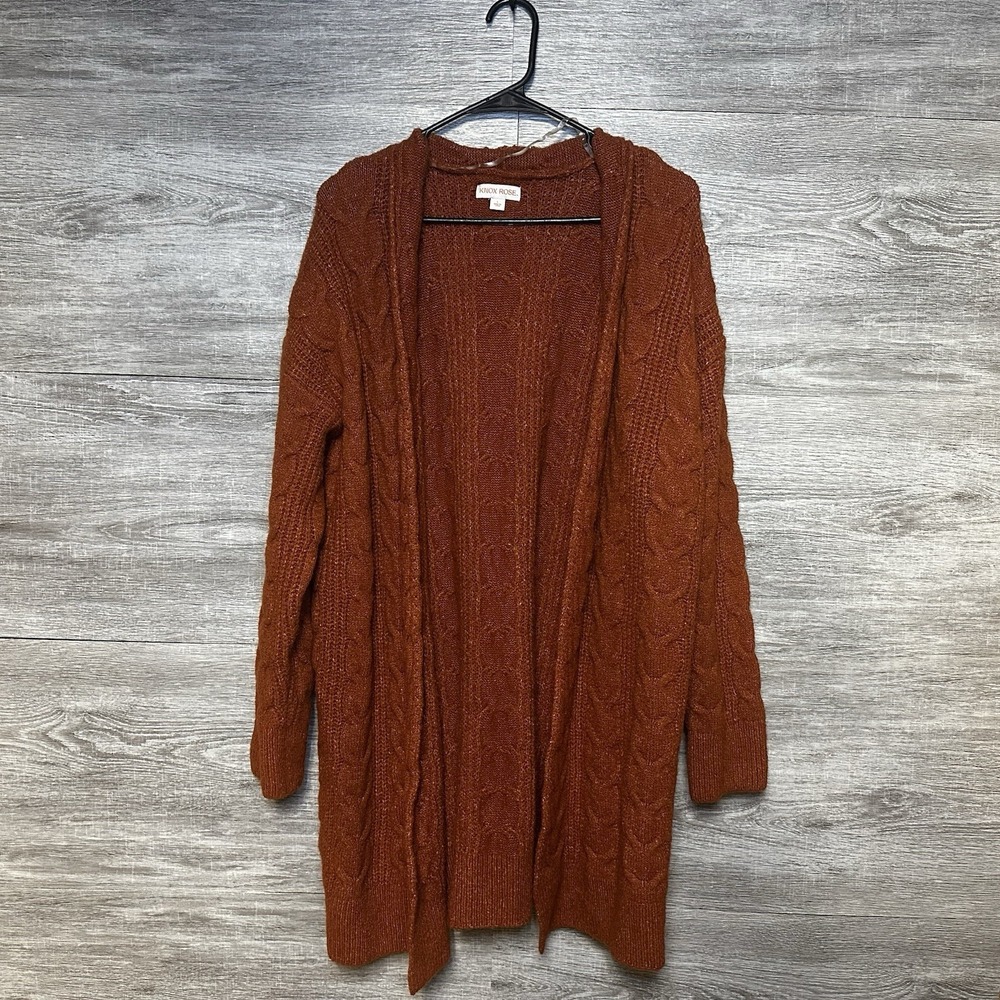 Knox Rose Rust Cable-Textured Open Cardigan